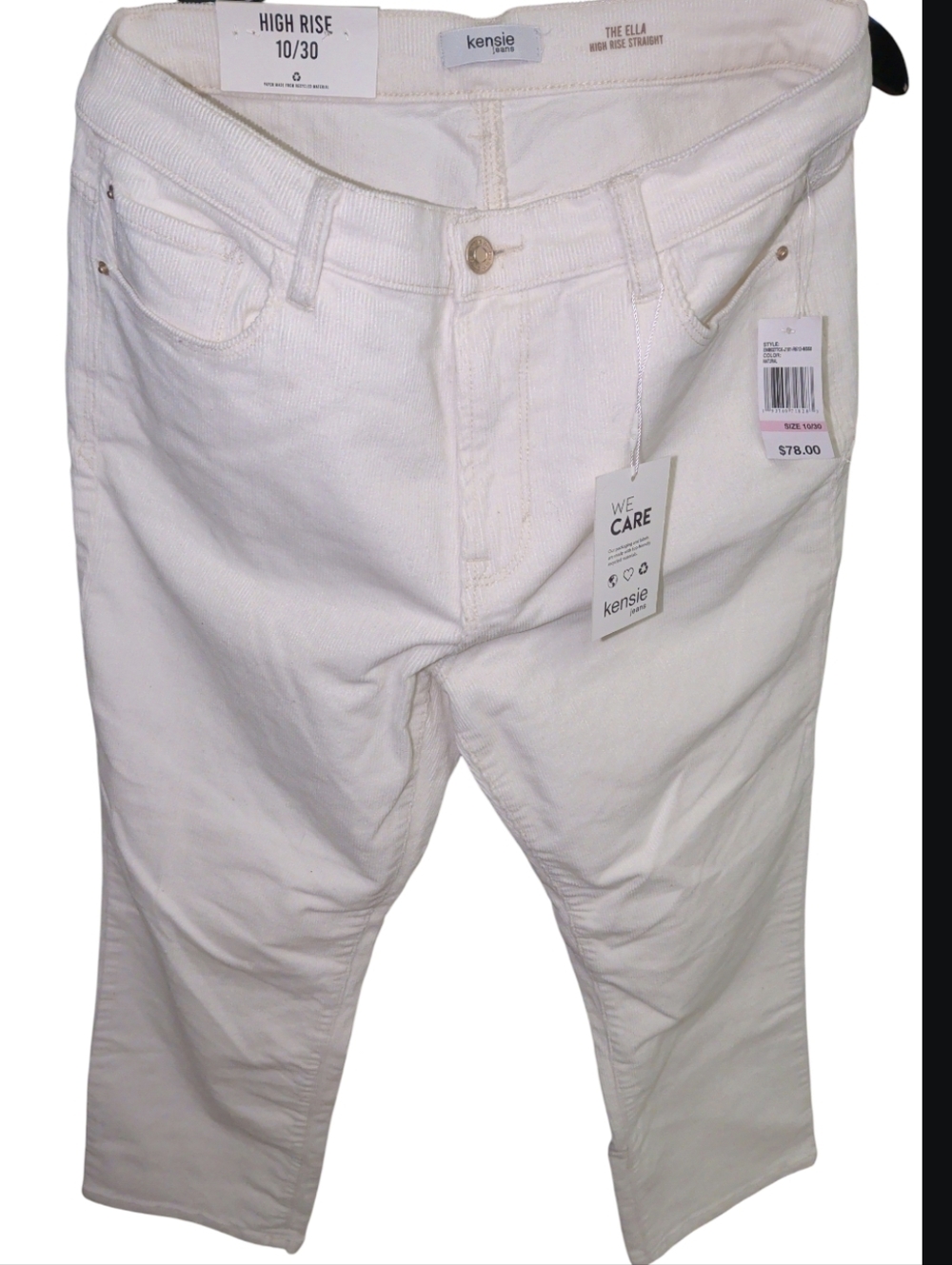Retail $80 Kensie The Ella High Rise Straight White Ribbed Pants